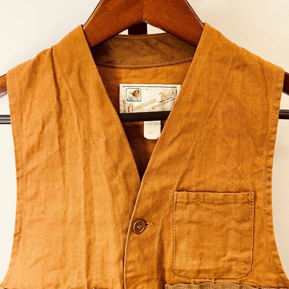 Vintage American Field Hunting Vest Size S Canvas Workwear Utility Button-Down - Picture 8 of 14